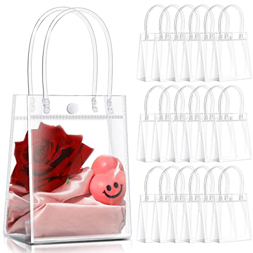 Saintrygo 80 Pcs Clear Plastic Gift Bags with Handles Small Transparent PVC Reusable Tote Gift Bags for Shopping Wedding Favor(5.9 x 5.1 x 2.8 Inch)