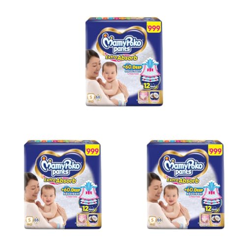 Image of MamyPoko Pants Extra Absorb Baby Diapers, Small (S Size) | 4-8 kg | 66 Count |Deep Sleep Diapers| Soft Gentle fit |Deep Absorbent Crisscross | Skin Friendly with Coconut Oil | (Pack of 3)