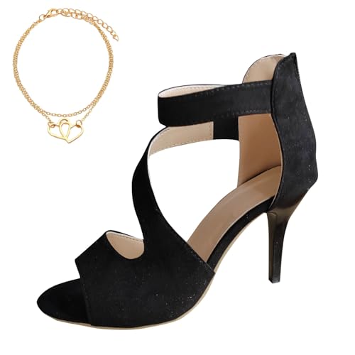 tanzschuhe damen 5 cm absatz, Latein Tanzschuhe Für Damen Bequem Blockabsatz Spangenpumps Slingback Elegant Sandalen High Heels Spitze Riemchenpumps Pumps Schwarz mit Absatz Spitzenschuhe Hohe Schuhe