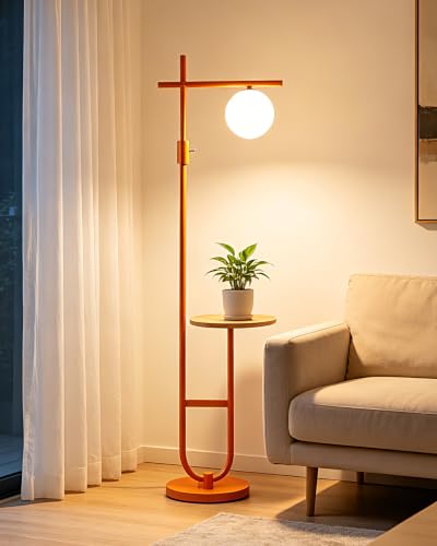 Image of Lightdot 66IN Orange Floor Lamps with Table, Dimmable Modern Tall Lamp Standing Lamp U-Pole Base for Bedroom /Living Room /Sofa Beside /Corner Decor(Bulb Included)
