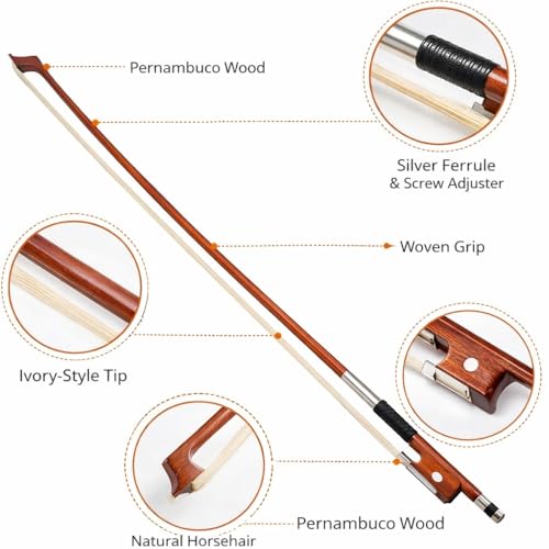 Image of MOCKING BIRD 4 /4 Violin Bow with Rosin| Straight Brazilwood & Natural Violin Bow Horse hair for All types of Violin /Viola| Best for Students & Professionals
