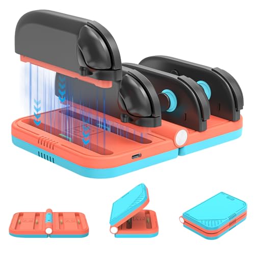 Foldable 4-Slot Charging Dock for Nintendo Switch 2, Portable Travel-Ready Charging Station with LED Indicators, Fast Charging for JoyCons Controllers (Orange Blue)
