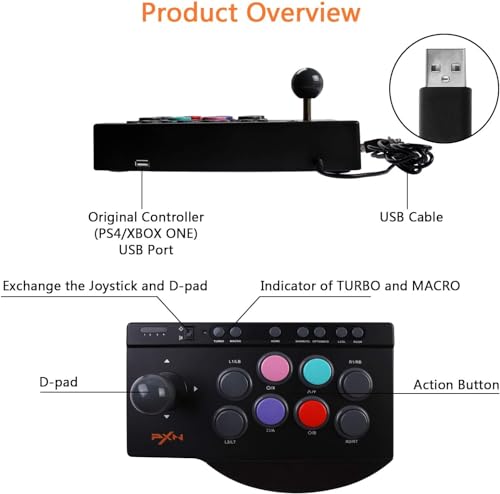 PXN Arcade Fight Stick, PXN Street Fighter Arcade Game Fighting Joystick with USB Port, with Turbo & Macro Functions, Suitable for PS3 / PS4 / Xbox... - Image 4