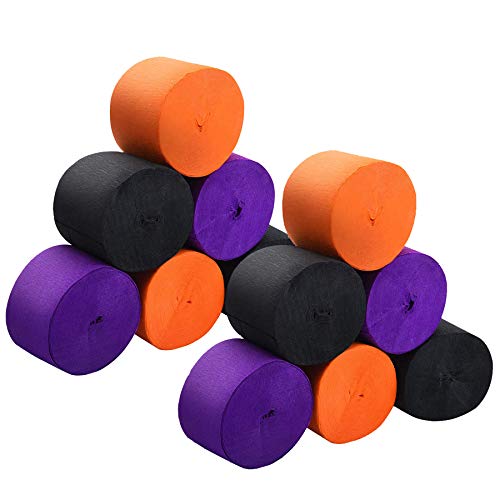 Yomiie 12 Rolls Crepe Paper Streamers, 360 Feet Orange Black Purple Tassels Streamer Paper For Halloween Theme Party Supplies Room Wall Decor Crafts Backdrop Decorations #TOP13