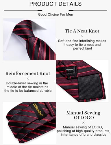 Image of DiBanGu Mens Tie Silk Plaid Striped Necktie and Pocket Square Cufflinks Tie Clip Set with Gift Box Formal Wedding Party