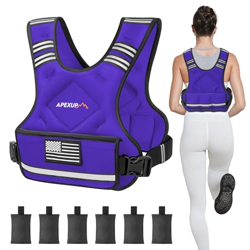 Image of APEXUP Adjustable Weighted Vest, 4-10lb /12-18lb /20-32lb Vest with 6 Ironsand Weights and Large Pocket, Weight Vest for Men Women Strength Training, Running, Walking