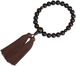 [西塔屋] 国産 数珠 京都職人手作り 京念珠 縞黒檀 艶消 2天 虎目石 22玉 頭付房 男性用 証明書付 数珠袋付 0121