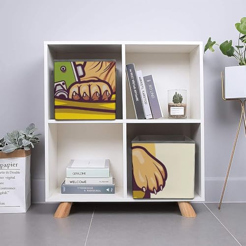 Cube de rangement pliable jaune avec poignée pour étagère