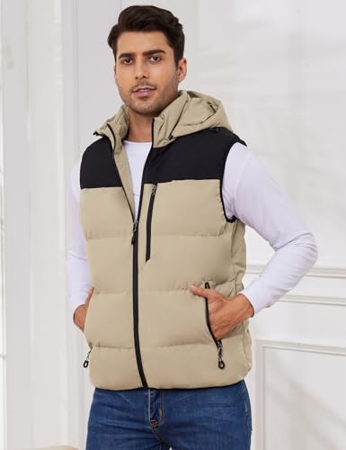 Image of Gihuo Mens Winter Puffer Vest Hooded Sleeveless Quilted Jacket Zip Up Padded Coats