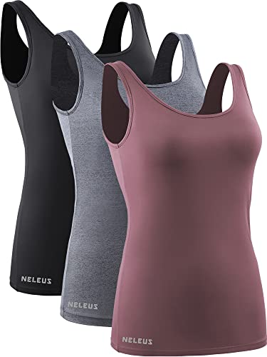 Neleus Women's 3 Pack Running Compression Tank Top With Bra,8087,Black/Grey/Rose Red,3X-Large #TOP3