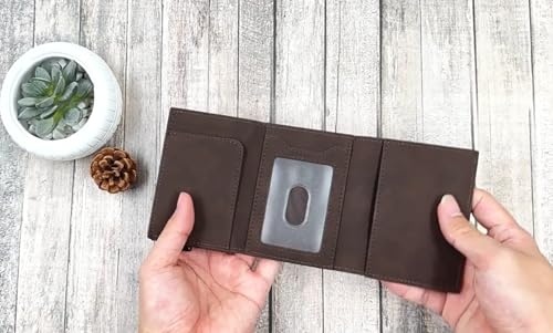 Vintage Mens Genuine Leather Wallet AirTag Holder RFID Blocking Minimalist Card Holder Light Brown (Coffee)4