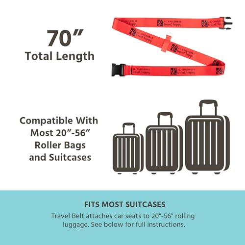 Image of J.L. Childress Car Seat Luggage Strap, Travelt Belt for Airplane, Red | Strong, premium nylon webbing luggage strap attaches baby car seat to rolling suitcase to easily transport through airport