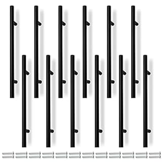 Bwintech 12 Pcs 300MM (192MM Hole Center) Matt Black Cabinet Pull Handles Kitchen T Bar Handles, Stainless Steel, Ideal for Cabinet, Drawer, Cupboard
