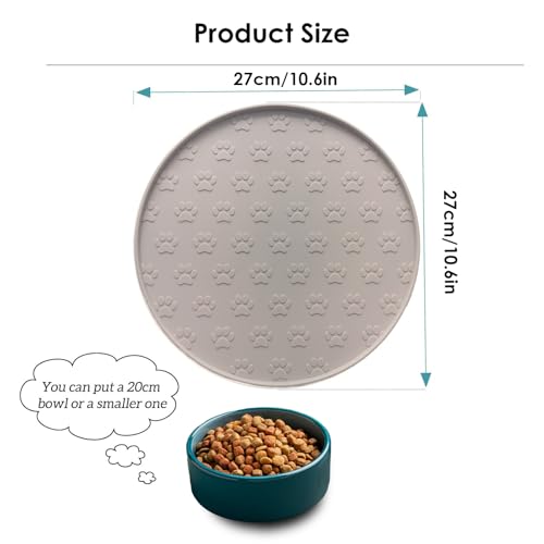 Napfunterlage Katzen, 27×27 cm Silikonmatte Rund, rutschfeste Unterlage Hundenapf für Futter, Wasserdicht Silikon-Futtermatten für Mittlere und Kleine Haustiere (1Pack Beige, 27cm x 27cm)