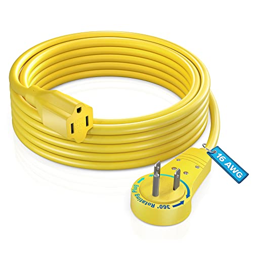 Maximm Extension Cord 10ft, 360° Rotating Flat Plug, 16 AWG Yellow