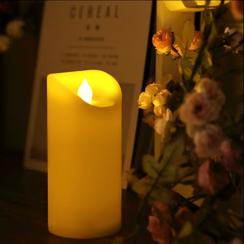 Image of Waterproof Outdoor Battery Operated Flameless Candles with Auto Timer Flickering Plastic Resin Electric LED Pillar Lights for Lantern Patio Garden Wedding Party Decorations 3x7 Inches Ivory 2 Pack