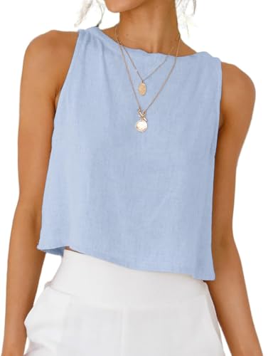 Image of IDEALSANXUN Womens Linen Crop Tank Tops 2026 Spring Summer Sleeveless Tops