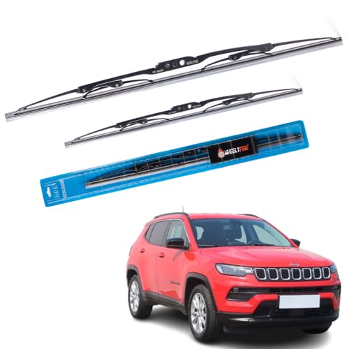 Image of Windshield Car Wiper Blades Metal Frame Water Repellant Cleaning Wiper Blades Refills Best for Jeep Compass (2017 Onwards) Dr 24 inch /Pa 18 inch