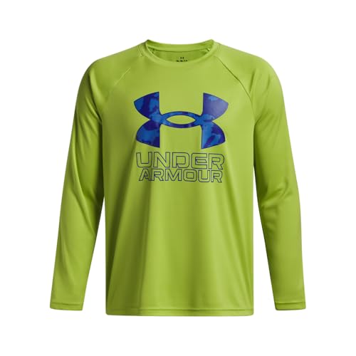 Under Armour Boys' Tech Big Logo Long Sleeve T-Shirt, (326) Green Vibe / / Blue Atlantis, X-Large Plus