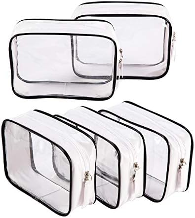5 Pack Clear PVC Zippered Toiletry Carry Pouch TSA Approved Toiletry Bag Portable Cosmetic Makeup Bag for Vacation, Bathroom and Organizing