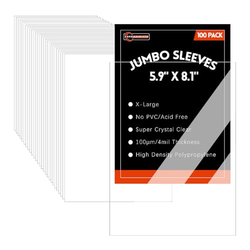 100 Pack Jumbo Card Sleeves Size XL (5.9"x8.1") 4 Mil - Oversized Card Sleeves for TCG Trading Cards, Exact Fit Plastic Sleeves with Snug Fit & Easy Insertion