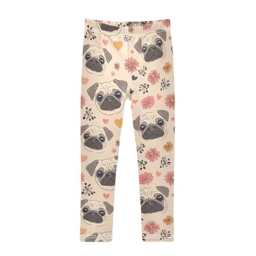 Pug Faces Girls Leggings,Workout Leggings for Girls Toddler Athletic Leggings Size for 3-10T