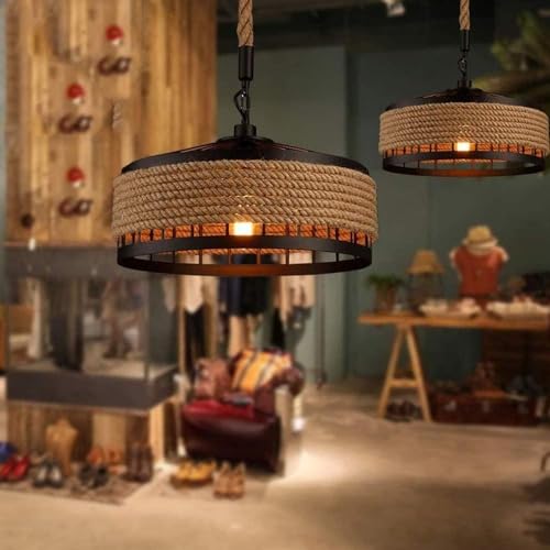 Image of Rustic Hanging Light for Home Industrial Metal & Natural Rope Pendant Light, Farmhouse Ceiling Hanging Lamp, (Bulb not Included), Pack of 2