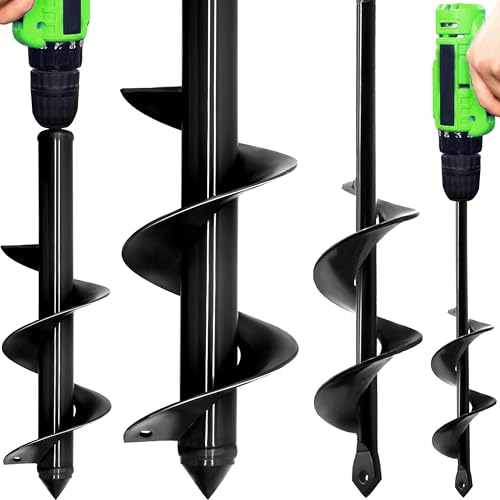 Garden Auger Drill Bit Set for Planting 4x22cm 8x30cm Lightweight Efficient Black Anti-Rust Coated Spiral Hole Digger for Bulbs Fence Posts Drainage & Edging 2 Piece