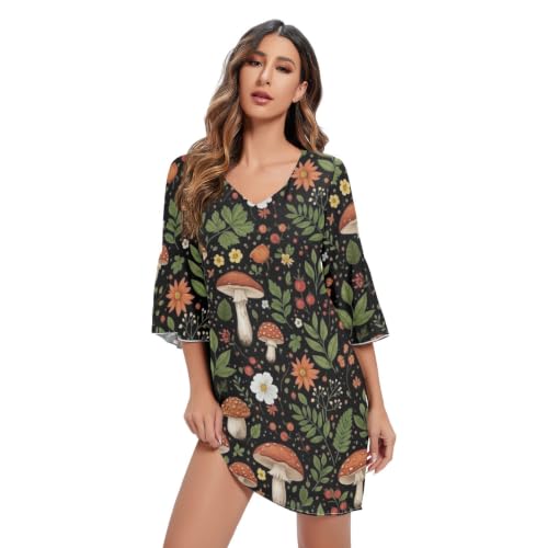Robe fleurie motif champignon idéale pour vos vacances au bord de mer