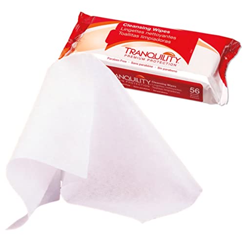 Tranquility Cleansing Wipes, Adult Size Disposable Cleansing Cloths, Hypoallergenic, Paraben-Free And Alcohol-Free, Enriched With Aloe Vera & Vitamin E, Mild Scented, 9"X13", 56Ct Bag #TOP2