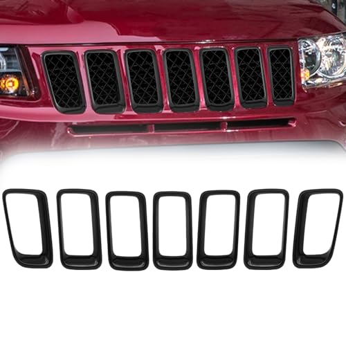 JINCHEN 7pcs Grill Mesh Inserts Clip-on Compatible with Jeep Compass 2011-2016, Front Grill Inserts Grille Cover Frame Trims (Bright black)