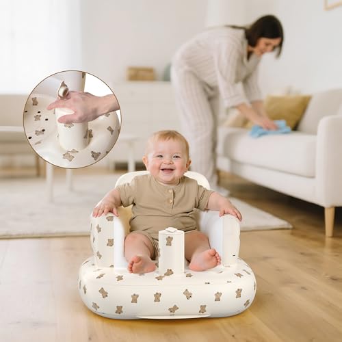 Image of Mink Inflatable Baby Seat for Babies 3+ Months,Infant Floor Seats for Sitting Up,Portable Blow Up Baby Chair with Built in Air Pump, Ideal for Sitting Up and Learning to Play (Bear Cub)