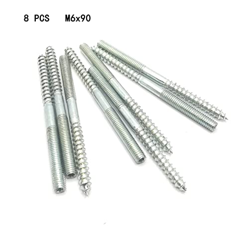 Image of Hanger Bolt M6x90 Silvery Double Headed Bolt Self-Tapping Screw for Furniture 8Pcs