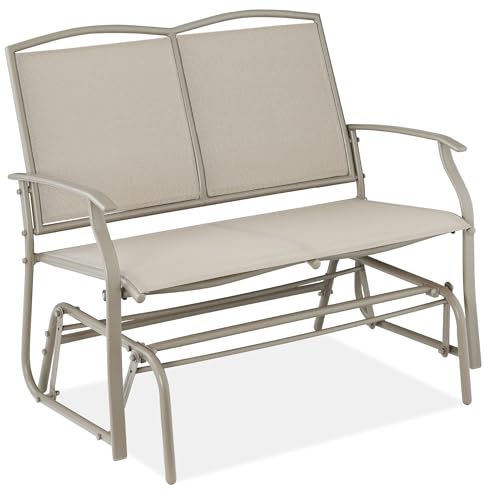 Best Choice Products 2-Person Outdoor Patio Swing Glider Steel Bench Loveseat Rocker for Deck, Porch w/Textilene Fabric, Steel Frame - Taupe