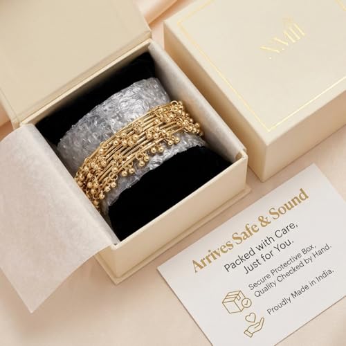 Image of NMII Ethnic Wear Bangles Gold-Tone Alloy with Musical Ghungroo Charms | Women Fashionable Jewelry | Designer Bracelet Bangles For Girls | Viral Kashmiri Chudiya for Weddings, Festivals & Parties