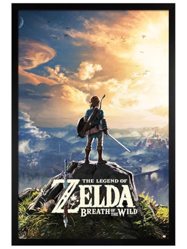 Grindstore Poster encadré en bois noir The Legend of Zelda : Breath Of The Wild Sunset - Décoration murale / art - Idée cadeau pour le salon, la chambre à...
