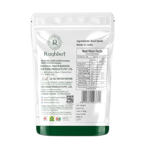 Image of Raghbat Basil Seeds 200g - Sabja Seeds | Reduce Body Heat | Tukmaria Seeds for Weight Management | High in Fibre & Omega 3