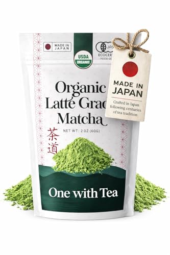 ONE WITH TEA Organic Matcha Powder Latte Grade, Japanese Green Tea for Matcha Latte, Iced Drinks & Smoothies, Smooth Flavor, USDA Organic, 100% Authentic from Japan, 2.1 oz (60 g)