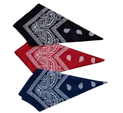 Shivanifashions Bandanas Multi-Purpose Bandanas Paisley Cowboy Polyester Headbands 22x22 inch (Set Of 3pcs)