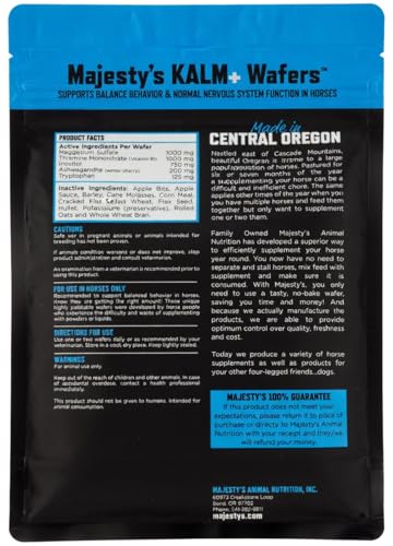Majesty's KALM+ Wafers- Horse/Equine Balanced Behavior and Normal Nervous System Function Support Supplement (Peppermint, 60 Count)