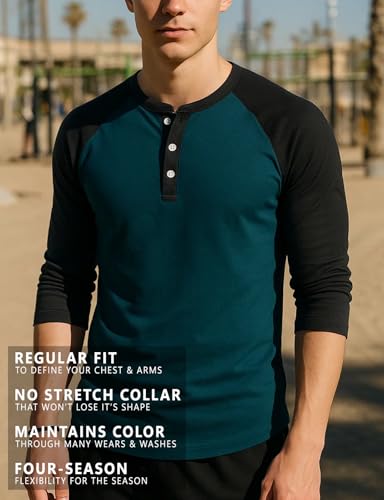 H2H Men's Slim Fit Casual Henley 3/4 Sleeve Baseball Jersey Knit Shirt Peacock US 3XL/Asia 4XL (CMTTS0174)