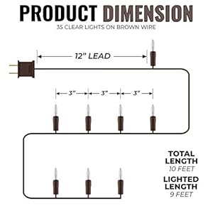 612 Vermont 35 Clear Mini Christmas String Lights on Brown Wire Cord, UL Approved for Indoor Use Only, 9 Foot of Lighted Length, 10 Foot of Total Length 612 Vermont 35 Clear Mini Christmas String Lights on Brown Wire Cord UL Approved for Indoor Use Only 9 Foot of Lighted Length 10 Foot of Total Length