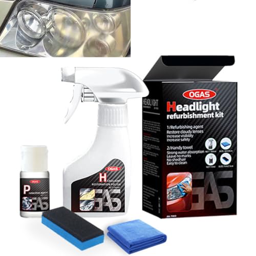 Biaoyun Automotive Headlamp Restoration Fluid Oxidized, Headlight Refurbishment Kit, Professional Car Headlamp Cleaner with Refurbishing Agent, Durable Headlight Repair Kit for All Vehicle Types