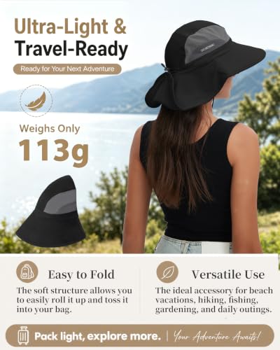 Image of Sun Hat UPF50+, Breathable Wide Brim Bucket Hat Outdoor for Hiking Garden
