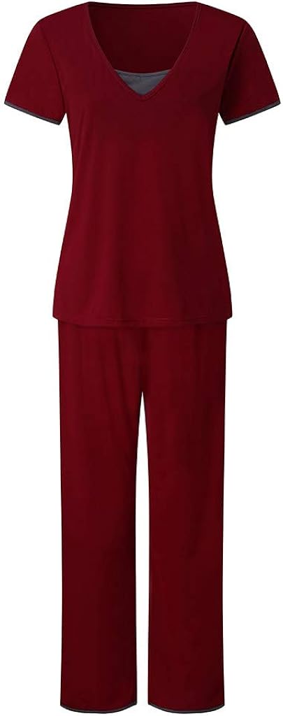 Suit Tops+Striped Sleeve Women T-Shirt Set Nursing Pants Maternity Pajamas Short Maternity Set & Suit at  Women’s Clothing store