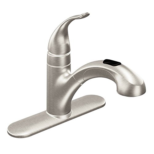 Moen Integra Spot Resist Stainless One-Handle Pullout Kitchen or Laundry Faucet Featuring Power Clean with Optional Deckplate, 67315SRS