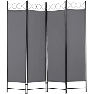 4 Panel Room Divider 6FT Steel Frame Screen Folding Privacy Divider Freestanding Partition for Home Office Bedroom,Grey