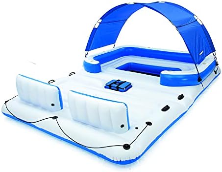 Bestway CoolerZ Tropical Breeze 6 Person Giant Inflatable Floating Island Raft with Sunshade, Cupholders and Cooler Perfect for Pools, Lakes & Rivers
