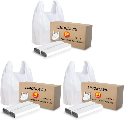 Image of LimonLaviu Plastic Bags - 300 Pack (11.5'x 6.5 inch x 21') with Handles for Small Business, Restaurants, Grocery & Trash