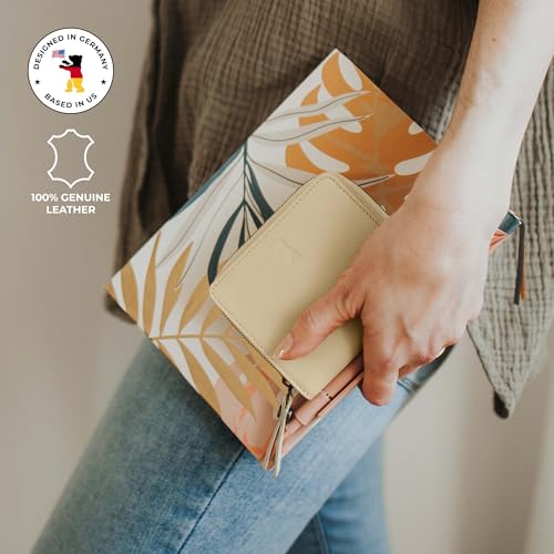Image of BERLINER BAGS Genuine Leather Small Wallet Women Sara, Gift Box - Yellow | Soft Leather Bifold Zip Wallet, Fits Purses & Crossbody Bags, 8 Card Slots, Zipped Coin Pocket, RFID Blocking